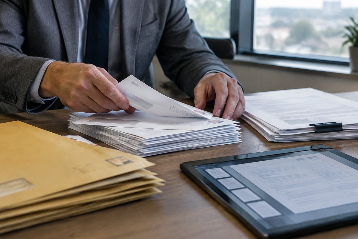 Legal mail intake and statutory service of process document logging at the registered office.